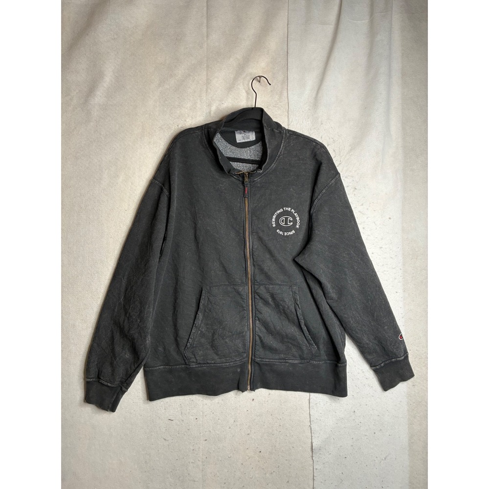 Champion Mens XL Full Zip Fleece Sweatshirt Faded Black Rewriting The Playbook